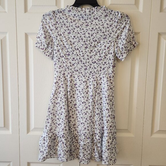 Allegra K Womens Floral Dress Short Sleeve Ruffle Hem Purple Flowers XS NWT - Picture 12 of 16